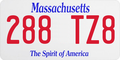 MA license plate 288TZ8
