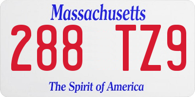 MA license plate 288TZ9