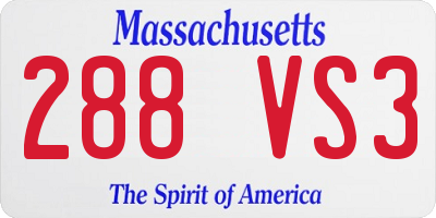 MA license plate 288VS3