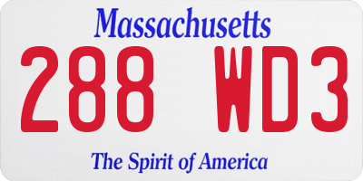 MA license plate 288WD3