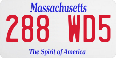 MA license plate 288WD5