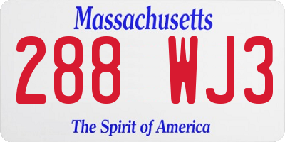 MA license plate 288WJ3
