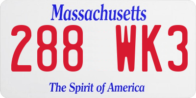 MA license plate 288WK3