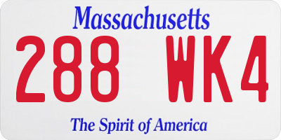 MA license plate 288WK4