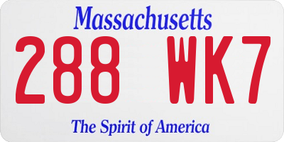 MA license plate 288WK7