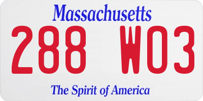 MA license plate 288WO3