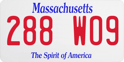 MA license plate 288WO9