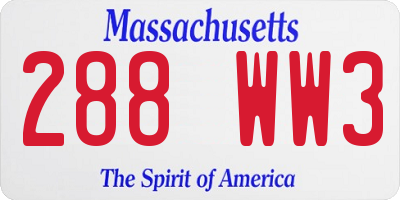 MA license plate 288WW3