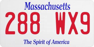 MA license plate 288WX9