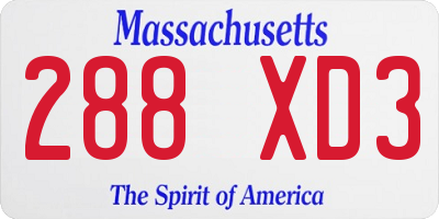 MA license plate 288XD3