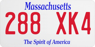 MA license plate 288XK4