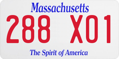 MA license plate 288XO1