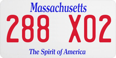 MA license plate 288XO2