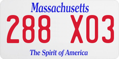 MA license plate 288XO3