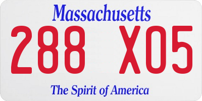 MA license plate 288XO5