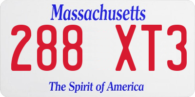 MA license plate 288XT3