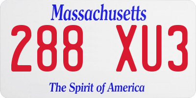 MA license plate 288XU3