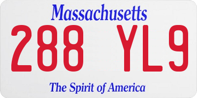 MA license plate 288YL9