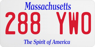 MA license plate 288YW0