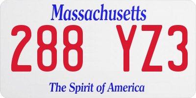 MA license plate 288YZ3