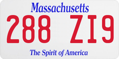 MA license plate 288ZI9