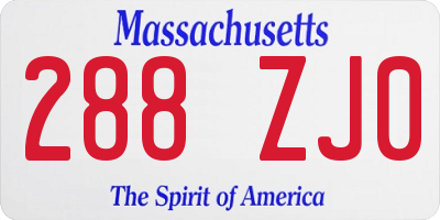 MA license plate 288ZJ0