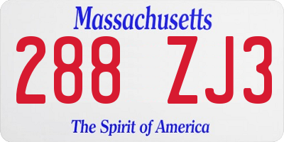 MA license plate 288ZJ3