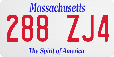 MA license plate 288ZJ4