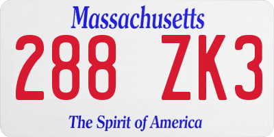 MA license plate 288ZK3
