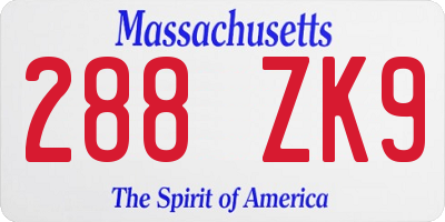 MA license plate 288ZK9