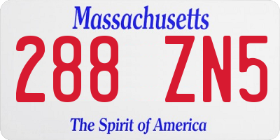 MA license plate 288ZN5