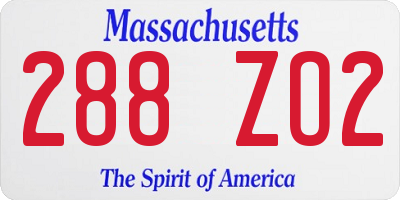 MA license plate 288ZO2