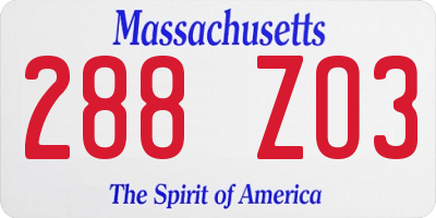 MA license plate 288ZO3