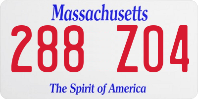 MA license plate 288ZO4