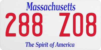 MA license plate 288ZO8