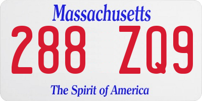 MA license plate 288ZQ9