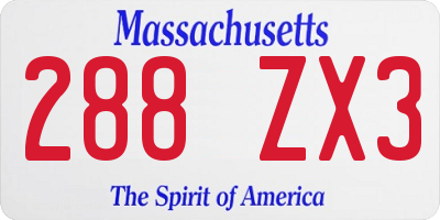 MA license plate 288ZX3