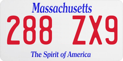 MA license plate 288ZX9