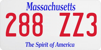 MA license plate 288ZZ3