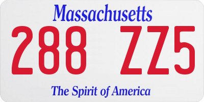 MA license plate 288ZZ5