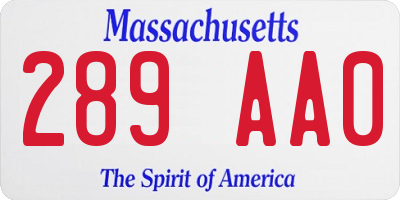 MA license plate 289AA0