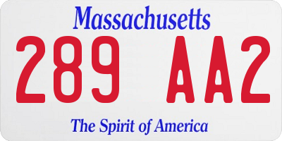 MA license plate 289AA2