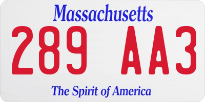 MA license plate 289AA3
