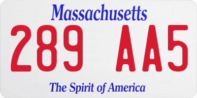 MA license plate 289AA5