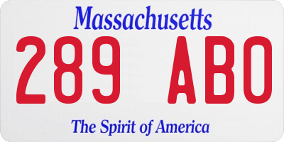 MA license plate 289AB0