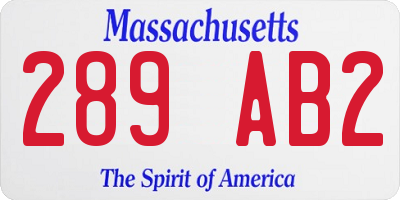 MA license plate 289AB2