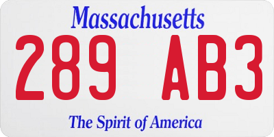 MA license plate 289AB3