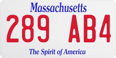 MA license plate 289AB4