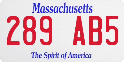 MA license plate 289AB5