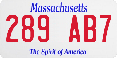 MA license plate 289AB7